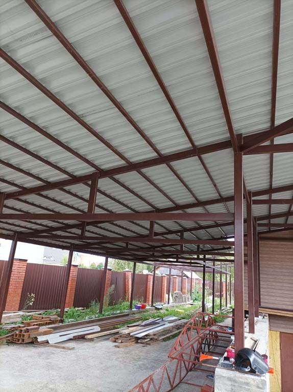 навес из профнастила и профтрубы